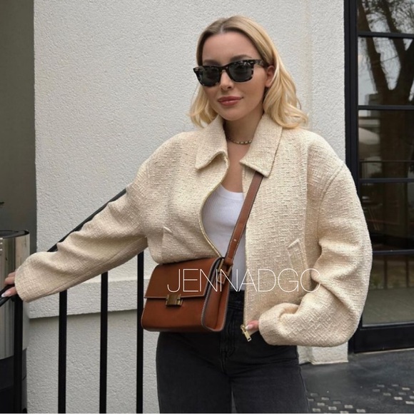 Zara Textured Weave Bomber Jacket NWT - Picture 5 of 14